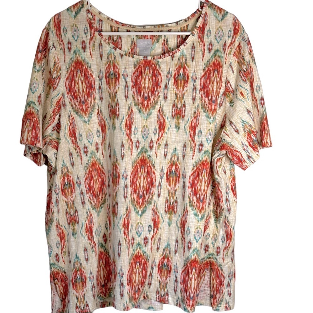 Chico’s Petite Ikat Button-Back Slub Tee Vanity Size 3/US XL #570308662 - Picture 2 of 12